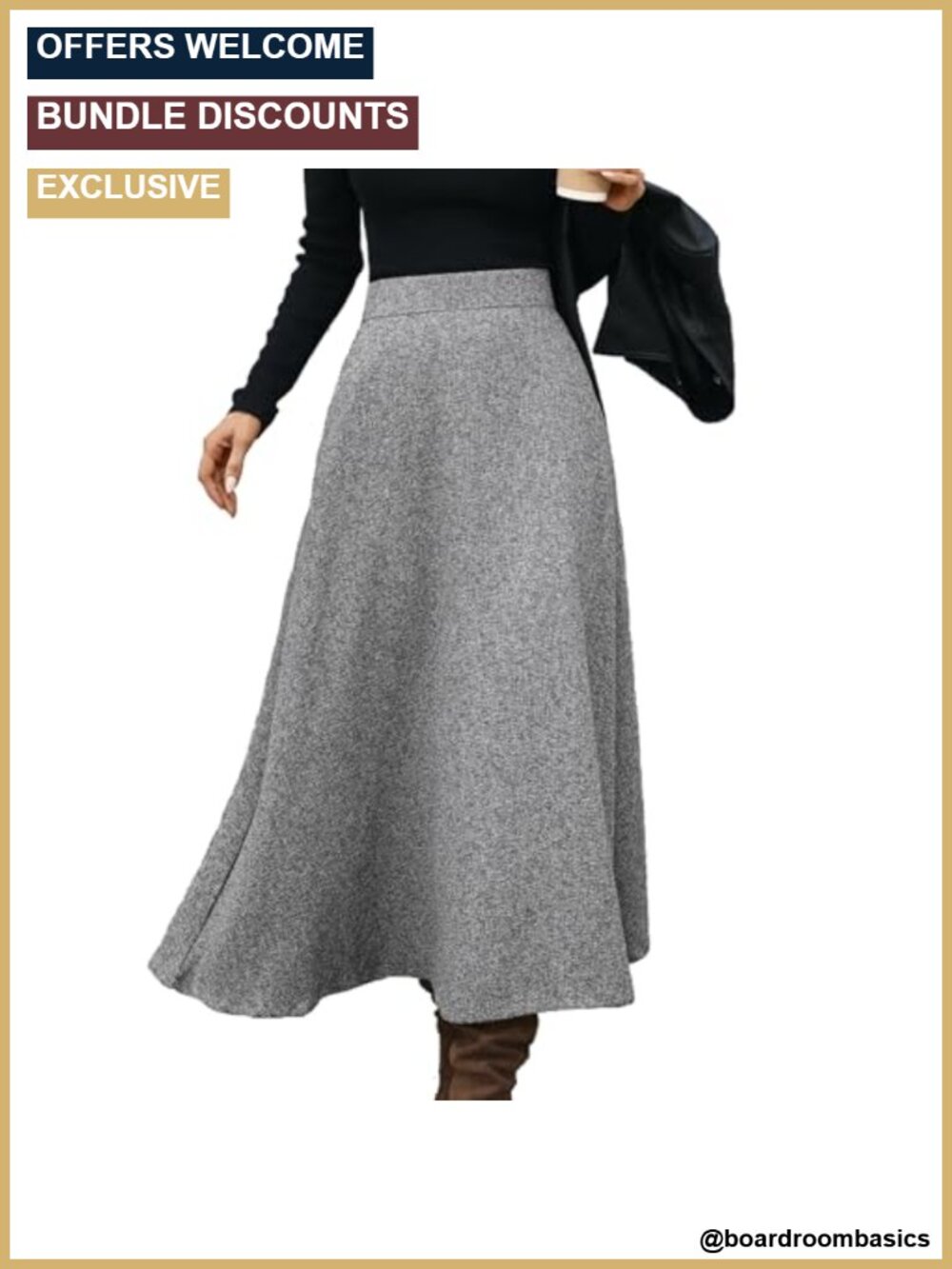 Women's Woolen A-Line Midi Skirt Elastic High Waist Vintage Fall